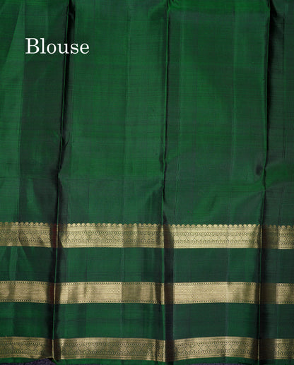Beautiful Dual Tone Pink Pure Kanjivaram Silk Saree With Contrast Bottle Green Traditional Evening Morning Border