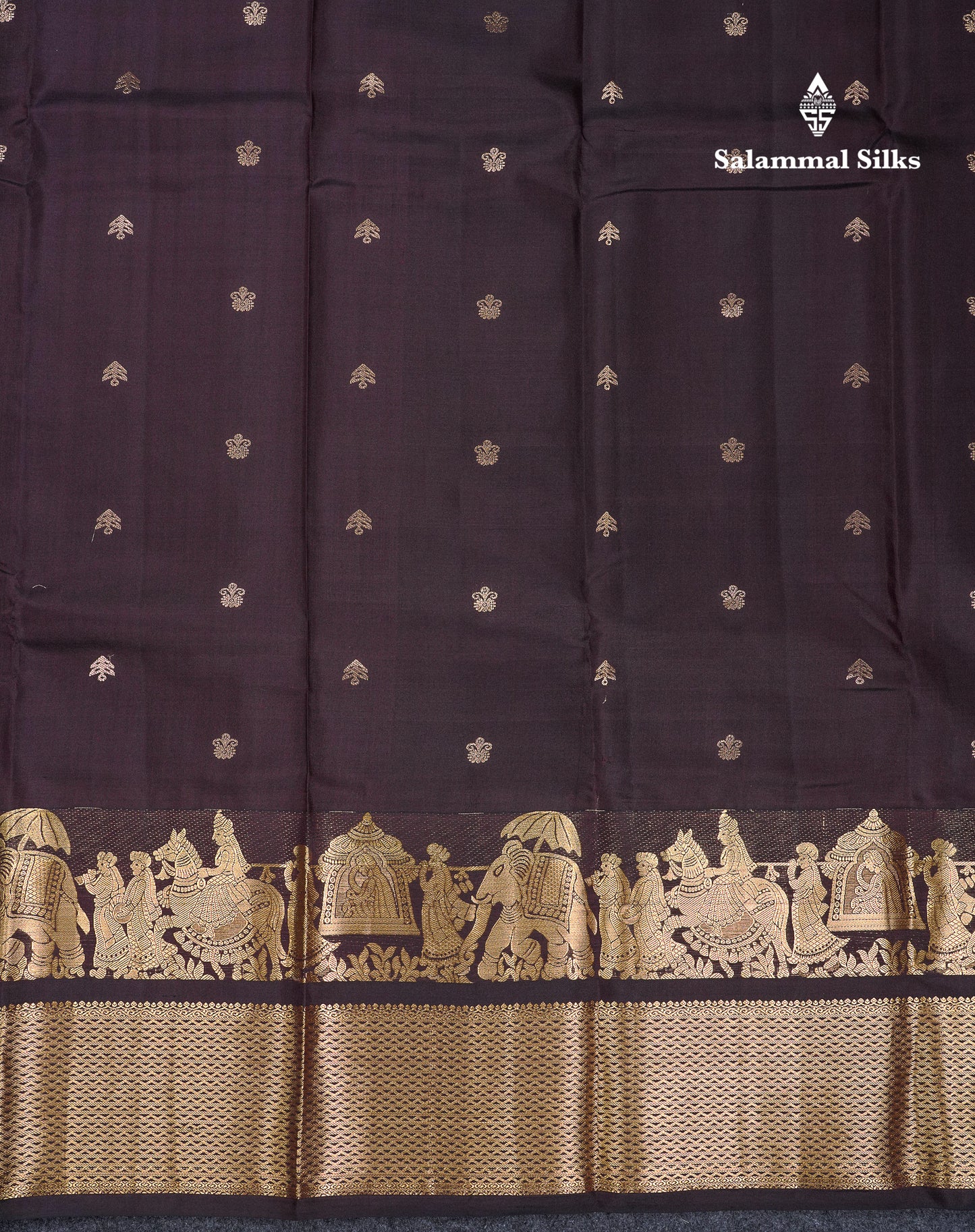 Beautiful Dark Brown Pure Kanjivaram Silk Saree With Traditional Pallaku Border