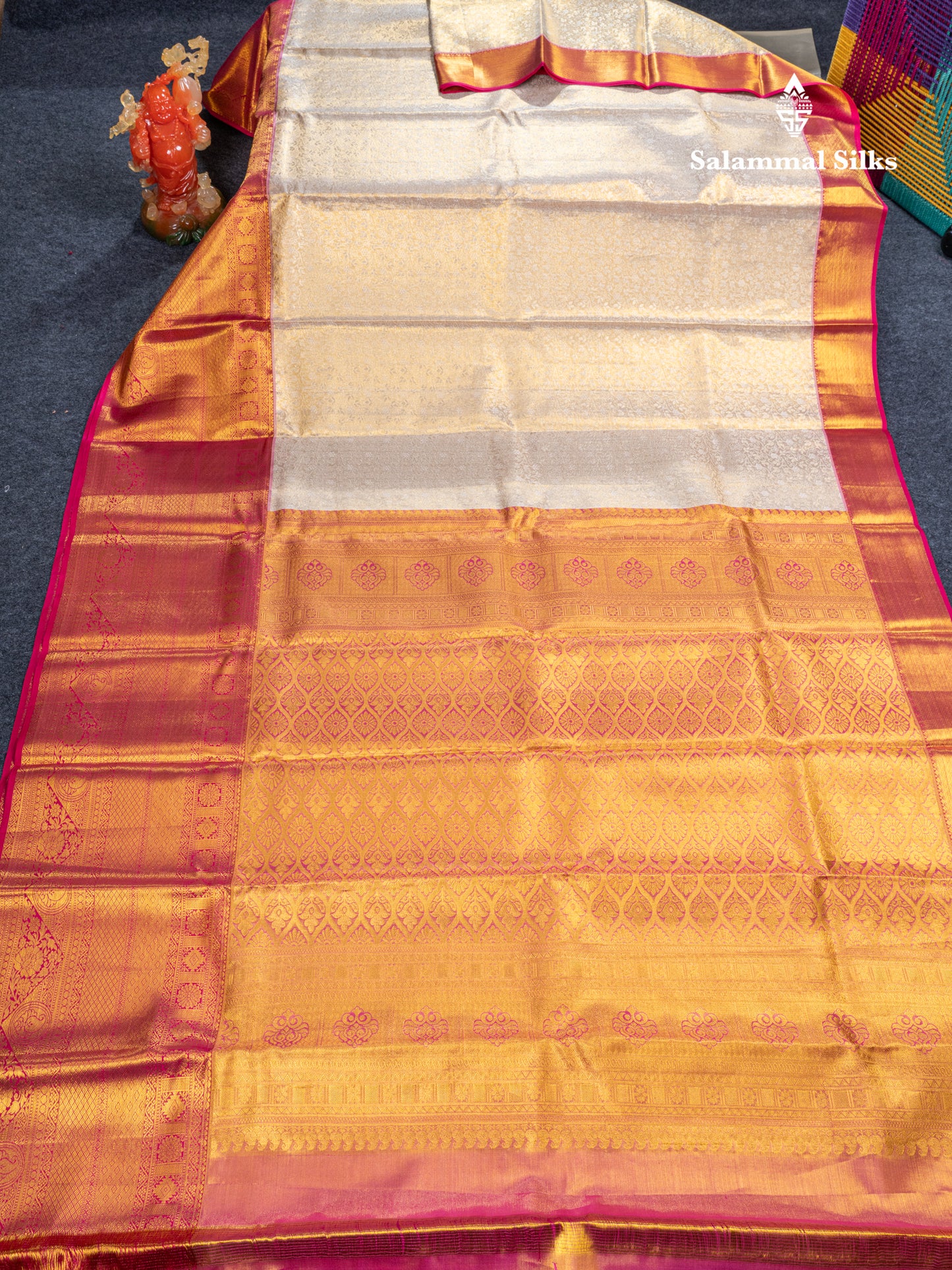 Sandal Tissue Bridal Pure Kanjivaram Silk Saree With Contrast Pink Traditional Evening Morning Border