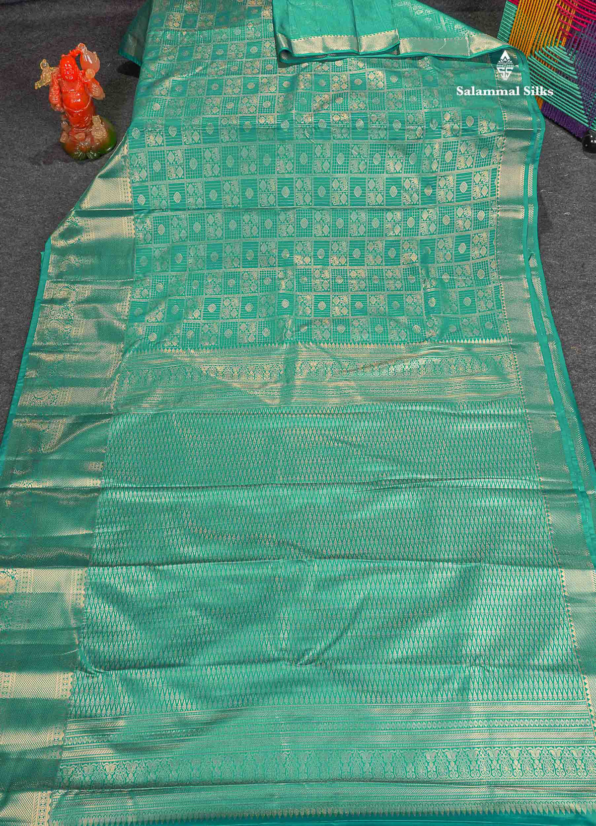 Semi Silk Saree - Sapphire Green Colour Body With Traditional Evening Morning Border