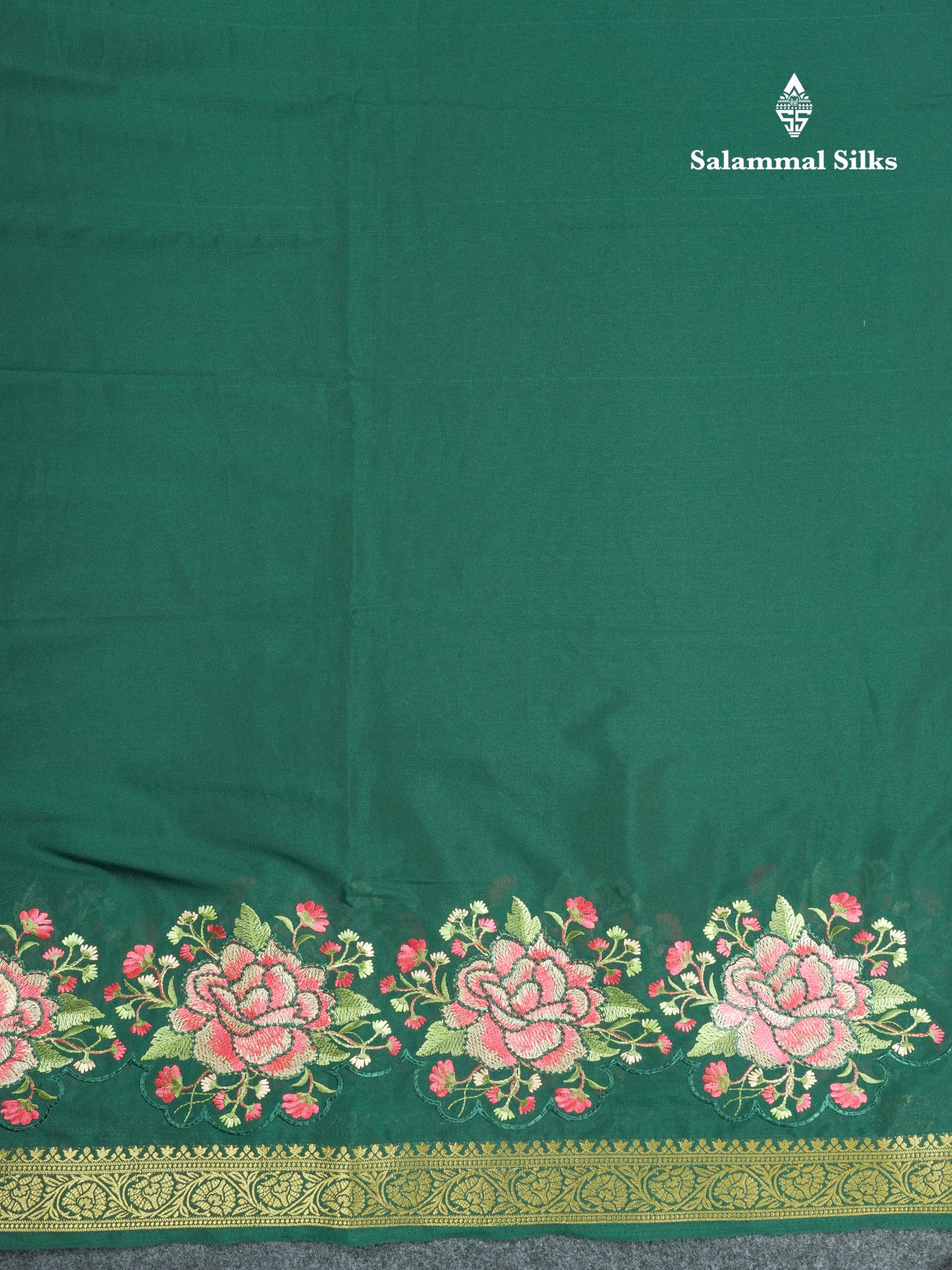 Bottle Green Plain Semi Mysore Crepe Saree With Embroidery Work Border