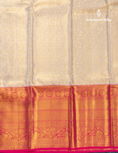 Sandal Tissue Bridal Pure Kanjivaram Silk Saree With Contrast Pink Traditional Evening Morning Border