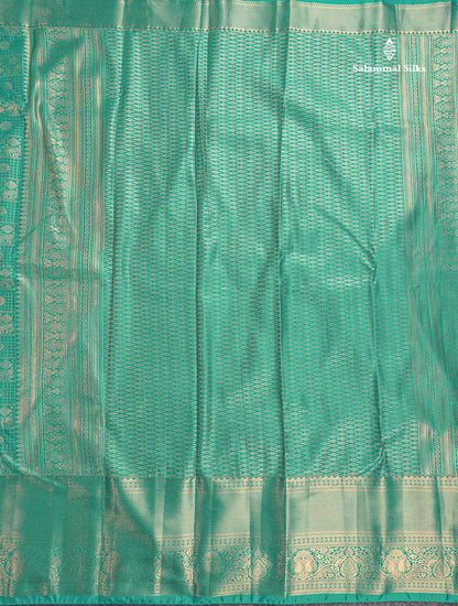Semi Silk Saree - Sapphire Green Colour Body With Traditional Evening Morning Border