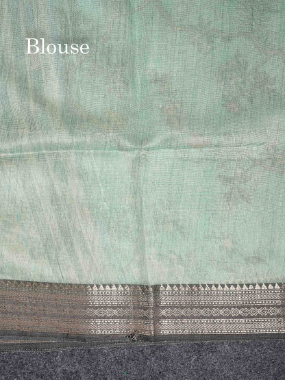 Chanderi Mixed Cotton - Elaichi Green Floral Design With Fancy Border