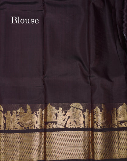 Beautiful Dark Brown Pure Kanjivaram Silk Saree With Traditional Pallaku Border
