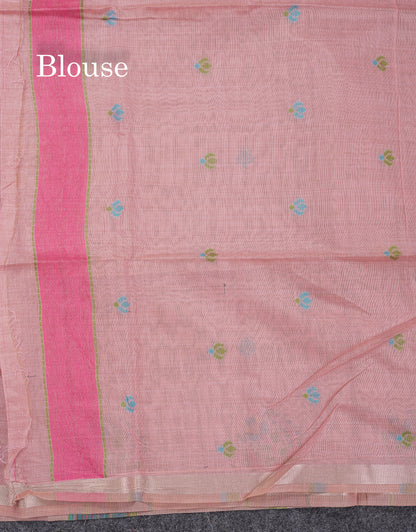 Beautiful Dark Peach Menakari Work Butta Muga Cotton Saree With Blouse