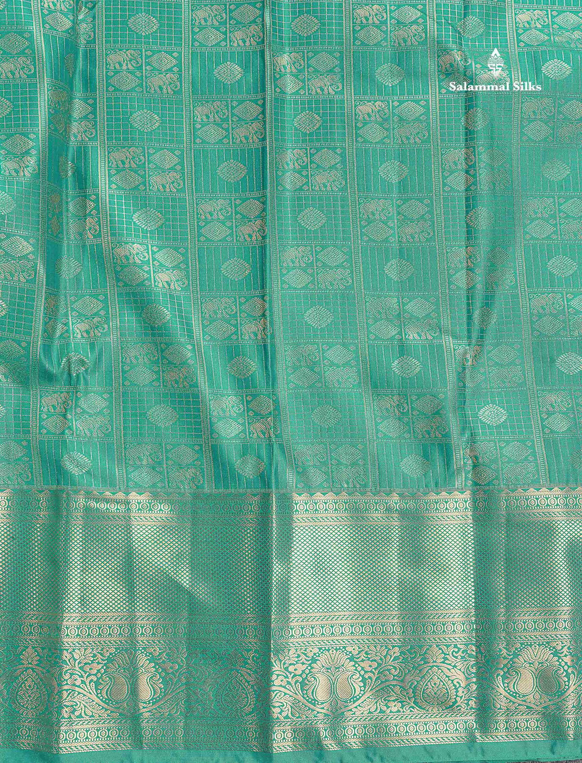 Semi Silk Saree - Sapphire Green Colour Body With Traditional Evening Morning Border