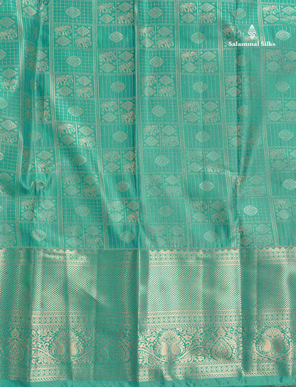 Semi Silk Saree - Sapphire Green Colour Body With Traditional Evening Morning Border