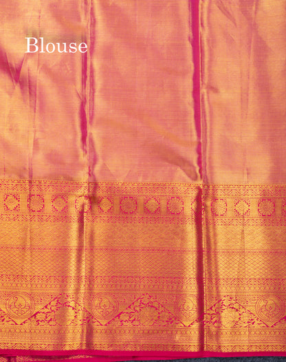 Sandal Tissue Bridal Pure Kanjivaram Silk Saree With Contrast Pink Traditional Evening Morning Border