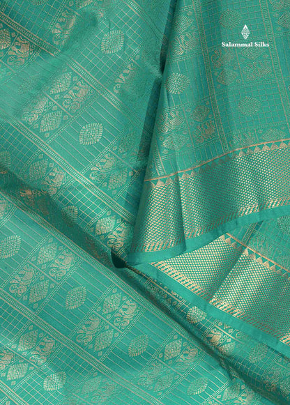 Semi Silk Saree - Sapphire Green Colour Body With Traditional Evening Morning Border