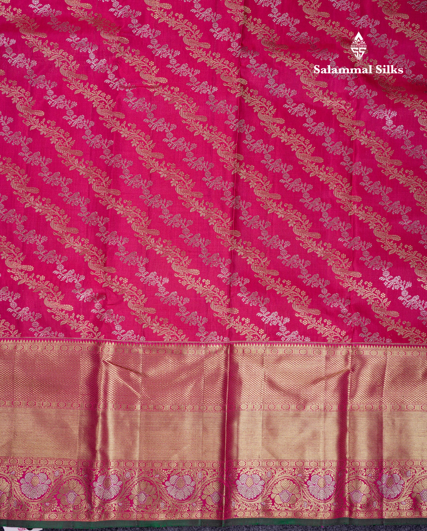 Beautiful Pink Gold & Silver Zari Buttas Bridal Pure Kanjivaram Silk Saree With Traditional Evening Morning Border