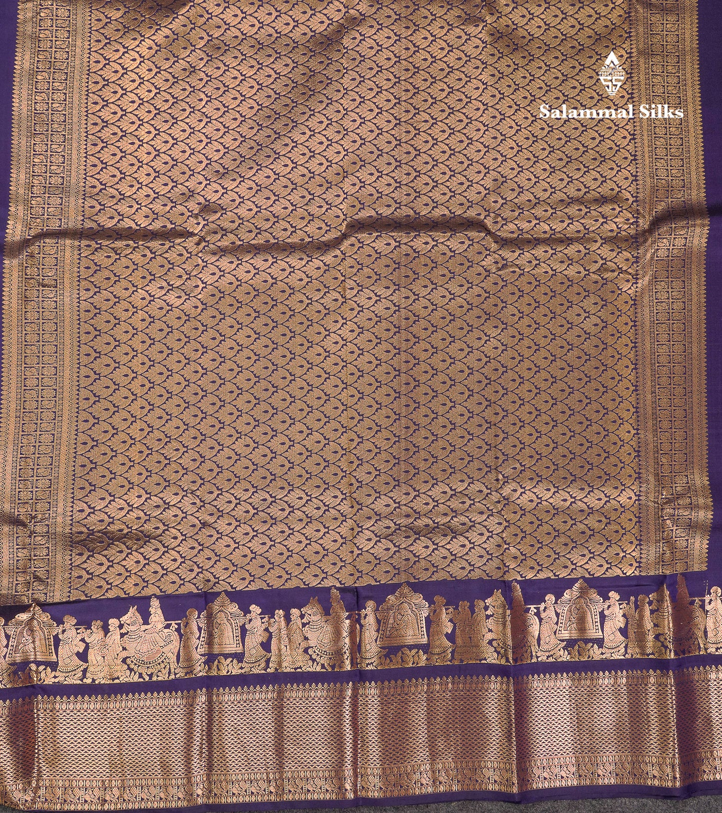 Beautiful Navy Blue Pure Kanjivaram Silk Saree With Traditional Pallaku Border