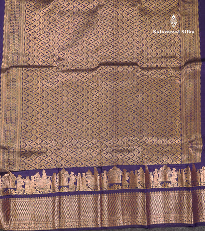 Beautiful Navy Blue Pure Kanjivaram Silk Saree With Traditional Pallaku Border