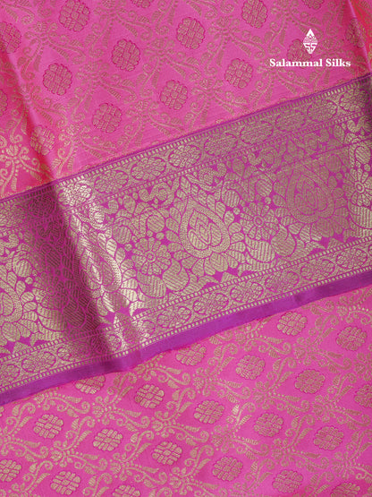 Rani Pink Meenakari Work Bridal Pure Kanjivaram Silk Saree With Magenta Evening Morning Border