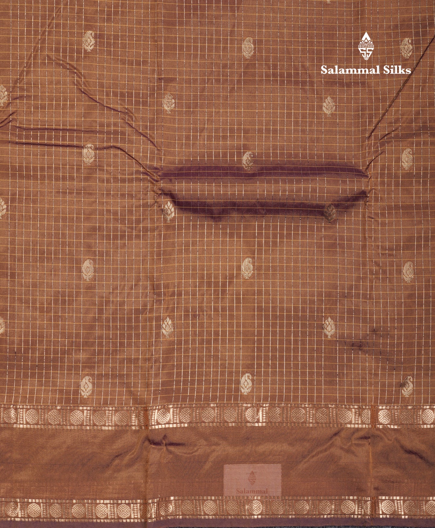 Light Weight Semi Silk Saree - Brown Checks With Butta With Traditional Rettapet Border