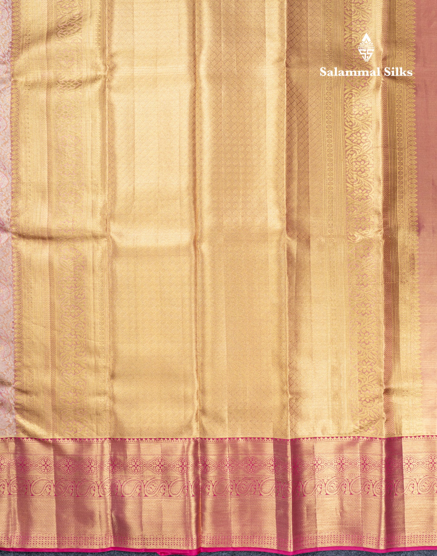 Light Pink Tissue Bridal Pure Kanjivaram Silk Saree With Contrast Pink Traditional Evening Morning Border