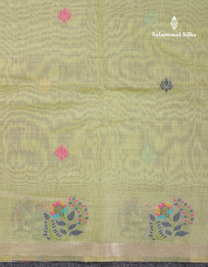Beautiful Dark Peach Menakari Work Butta Muga Cotton Saree With Blouse