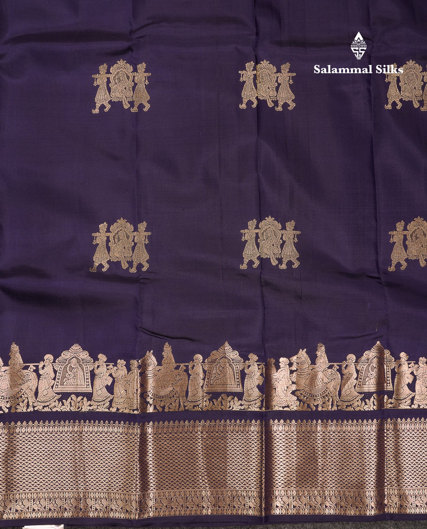 Beautiful Navy Blue Pure Kanjivaram Silk Saree With Traditional Pallaku Border