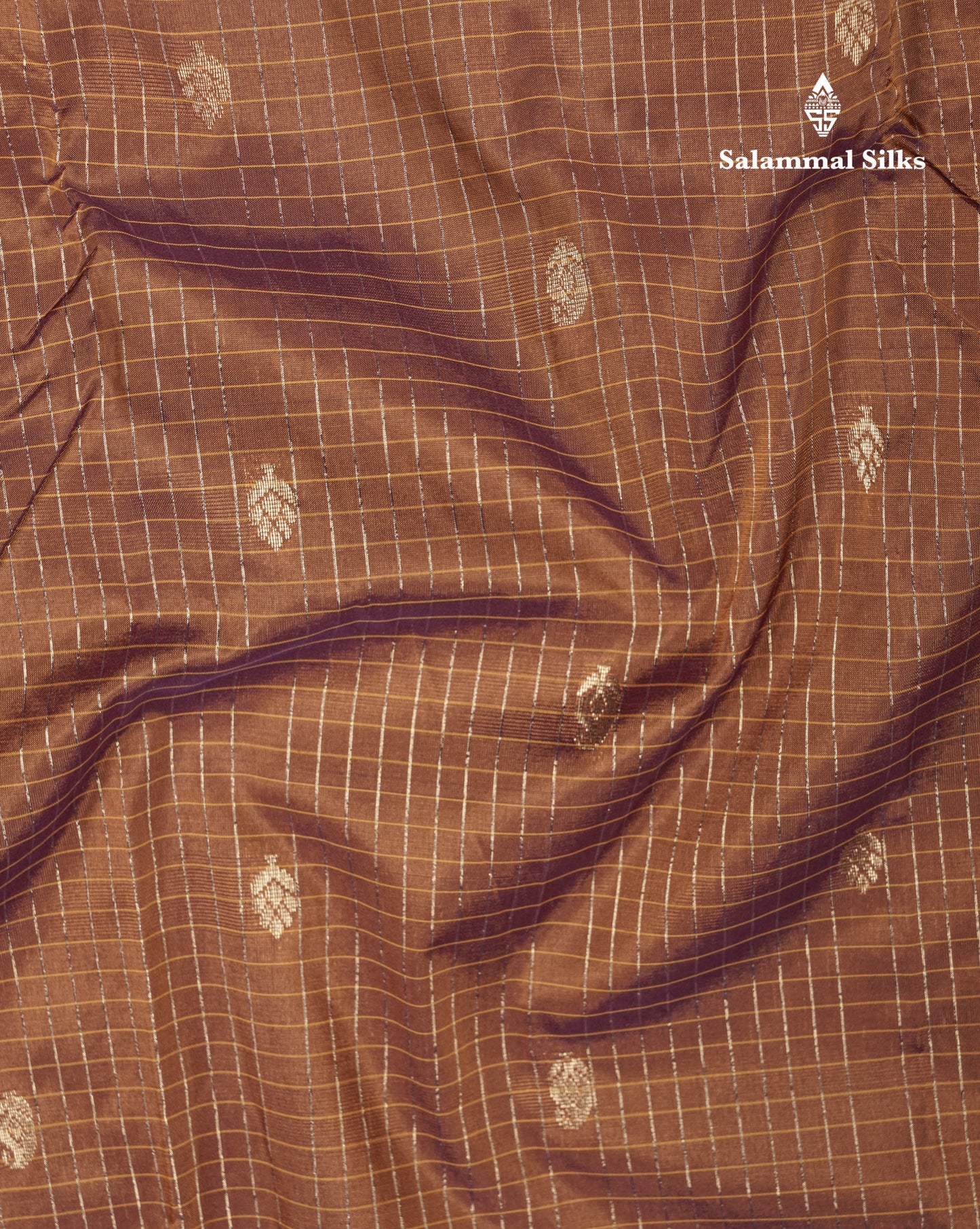 Light Weight Semi Silk Saree - Brown Checks With Butta With Traditional Rettapet Border