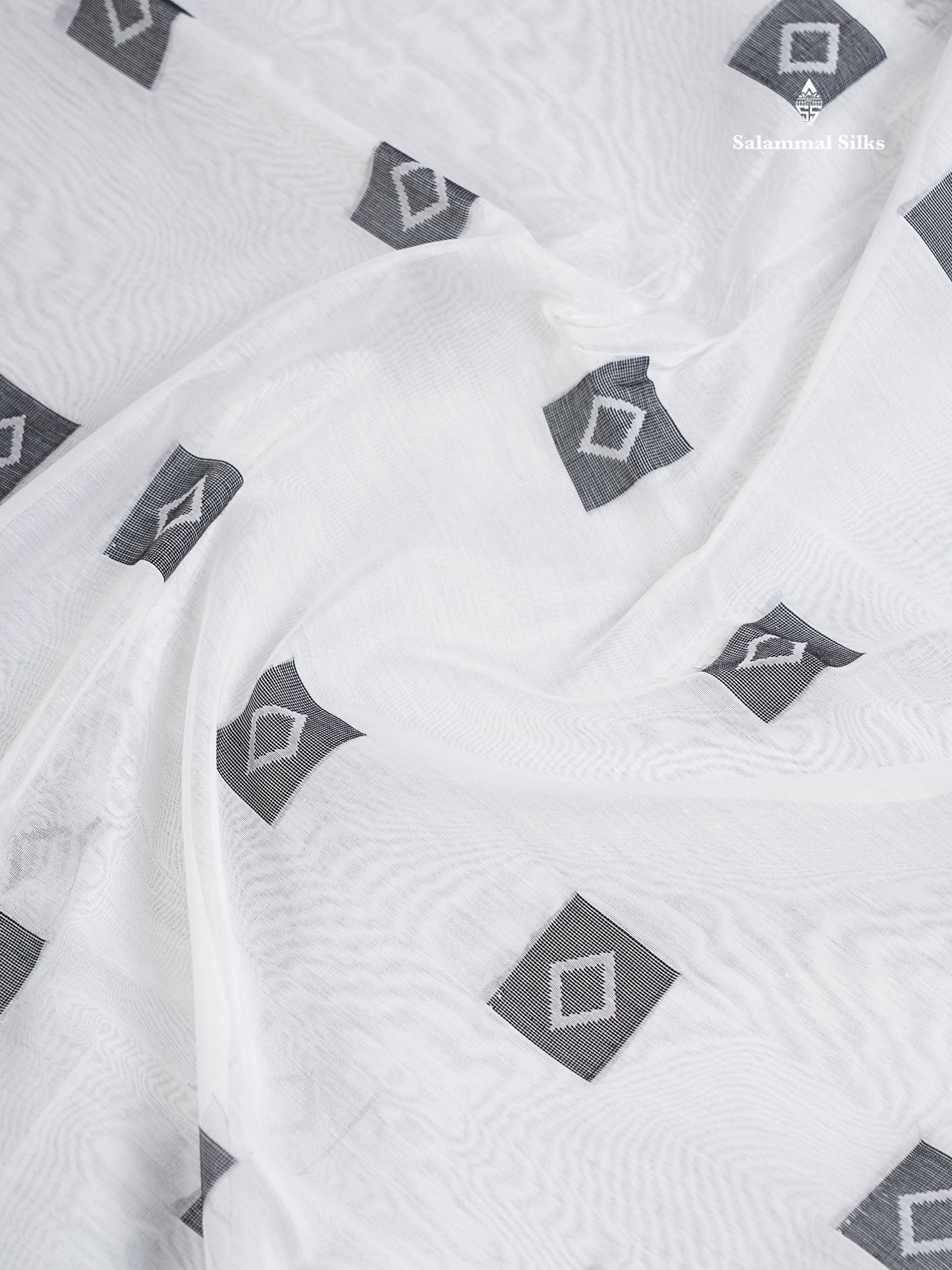 Kota Cotton Saree - White Thread Butta Along With Contrast Black Temple Border
