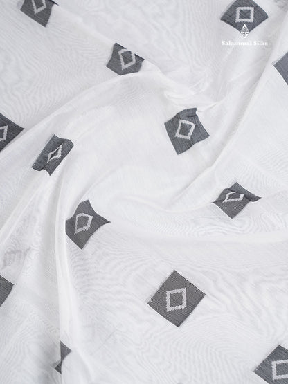 Kota Cotton Saree - White Thread Butta Along With Contrast Black Temple Border