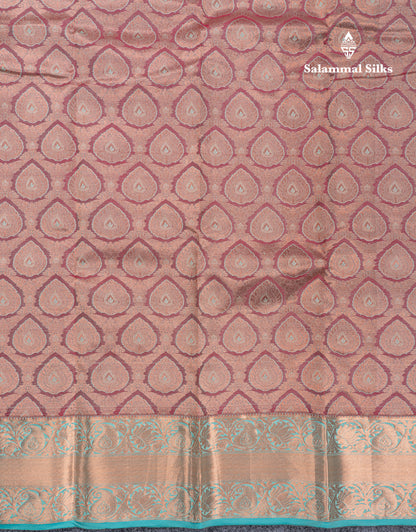 Light Chocolate Puremix Silk Saree With Contrast Sea Blue Traditional Border