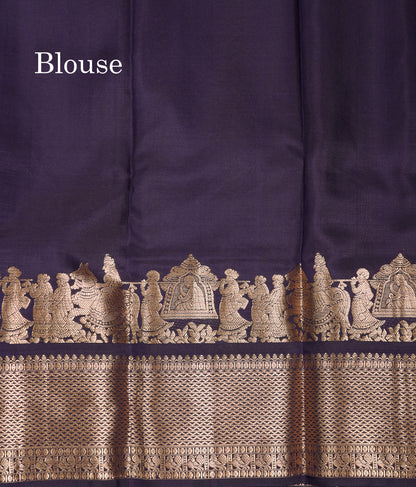 Beautiful Navy Blue Pure Kanjivaram Silk Saree With Traditional Pallaku Border