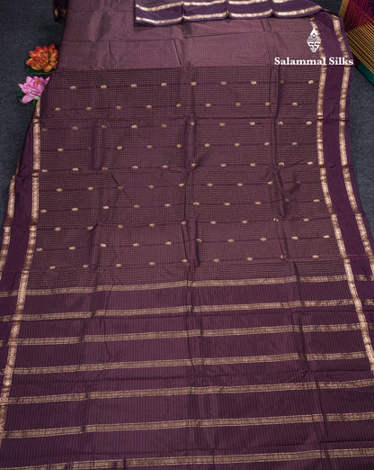 Light Weight Semi Silk Saree - Brown Checks With Butta With Traditional Rettapet Border