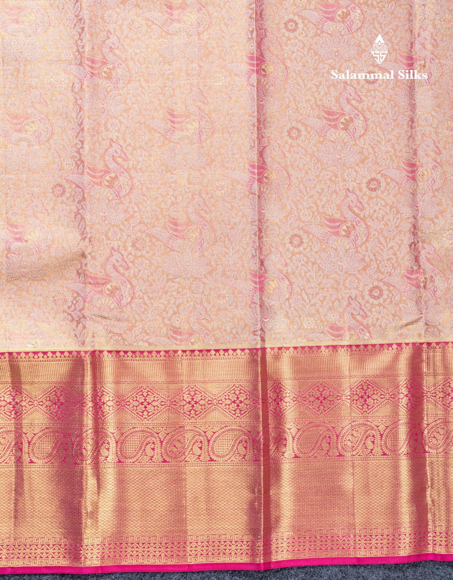 Light Pink Tissue Bridal Pure Kanjivaram Silk Saree With Contrast Pink Traditional Evening Morning Border
