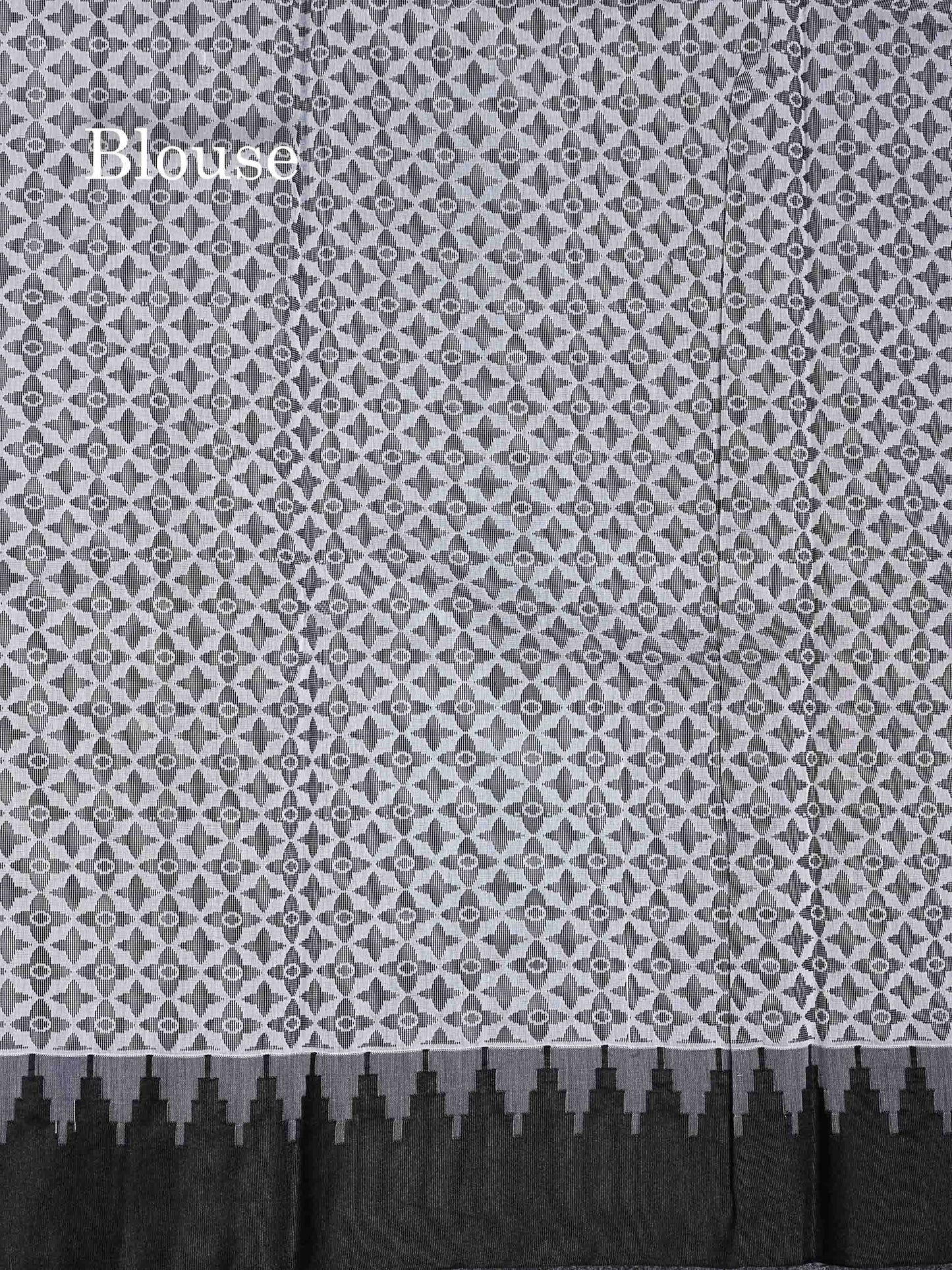 Kota Cotton Saree - White Thread Butta Along With Contrast Black Temple Border