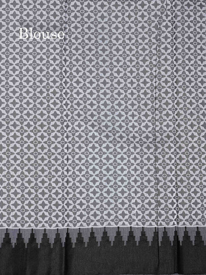 Kota Cotton Saree - White Thread Butta Along With Contrast Black Temple Border