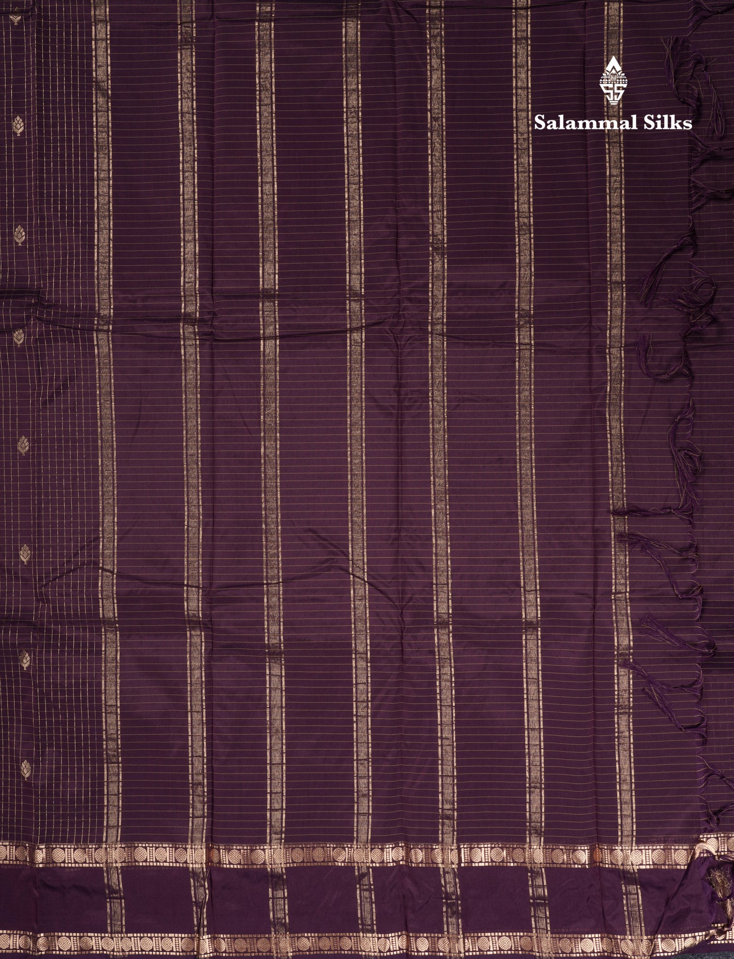 Light Weight Semi Silk Saree - Brown Checks With Butta With Traditional Rettapet Border