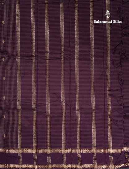 Light Weight Semi Silk Saree - Brown Checks With Butta With Traditional Rettapet Border