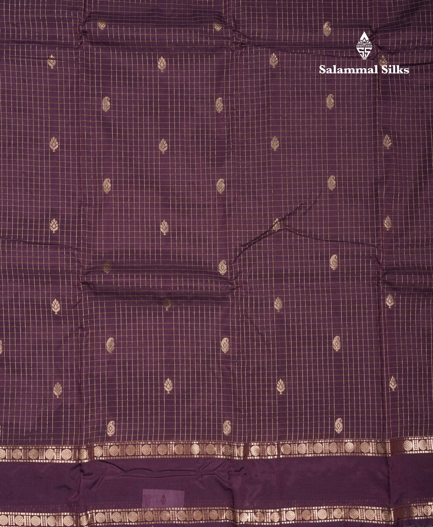 Light Weight Semi Silk Saree - Brown Checks With Butta With Traditional Rettapet Border