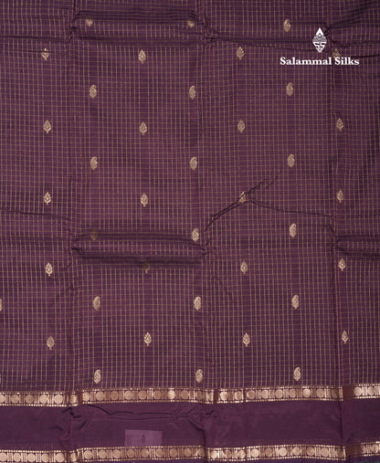 Light Weight Semi Silk Saree - Brown Checks With Butta With Traditional Rettapet Border