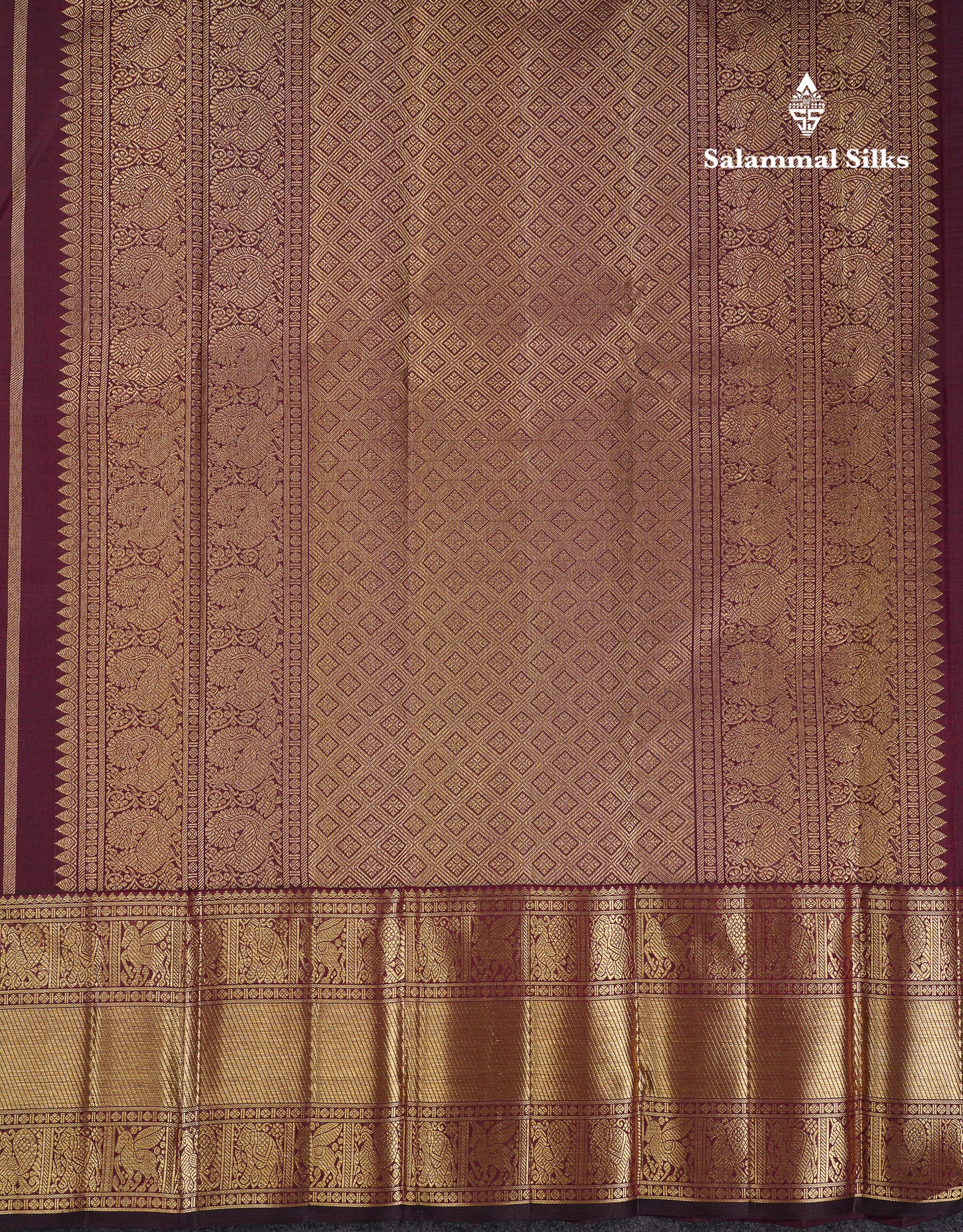 Beautiful Dark Magenta Peacock & Chakaram Butta Bridal 2G Pure Kanjivaram Silk Saree With Traditional Evening Morning Border