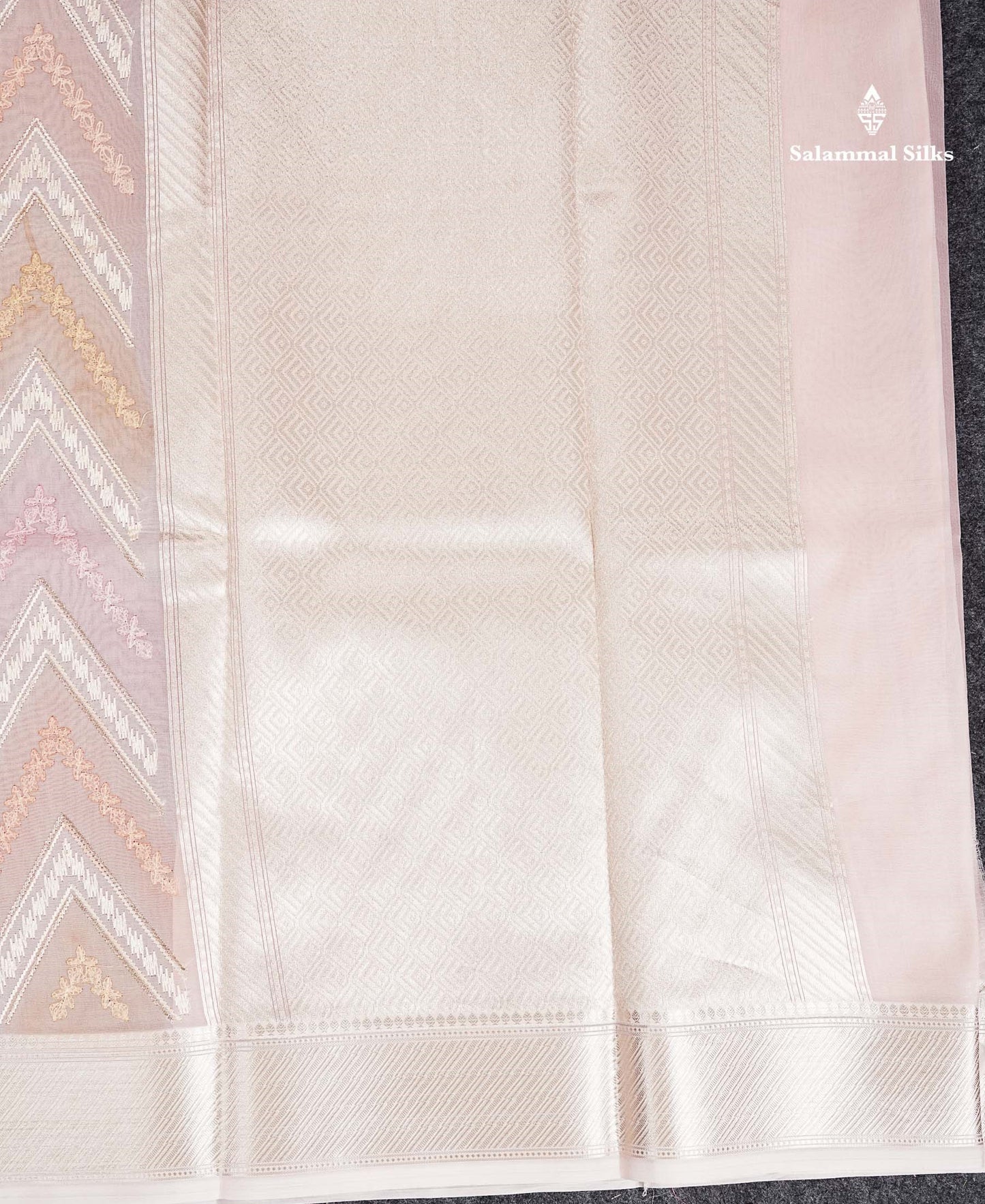 Semi Organza -  Multi Colour Zig-Zag Thread Work  Fancy Saree With Traditional Border