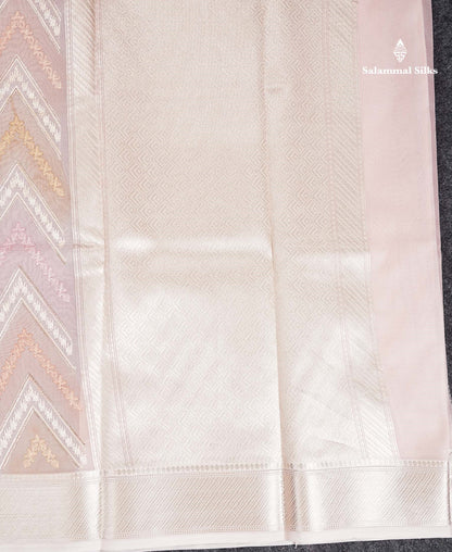 Semi Organza -  Multi Colour Zig-Zag Thread Work  Fancy Saree With Traditional Border