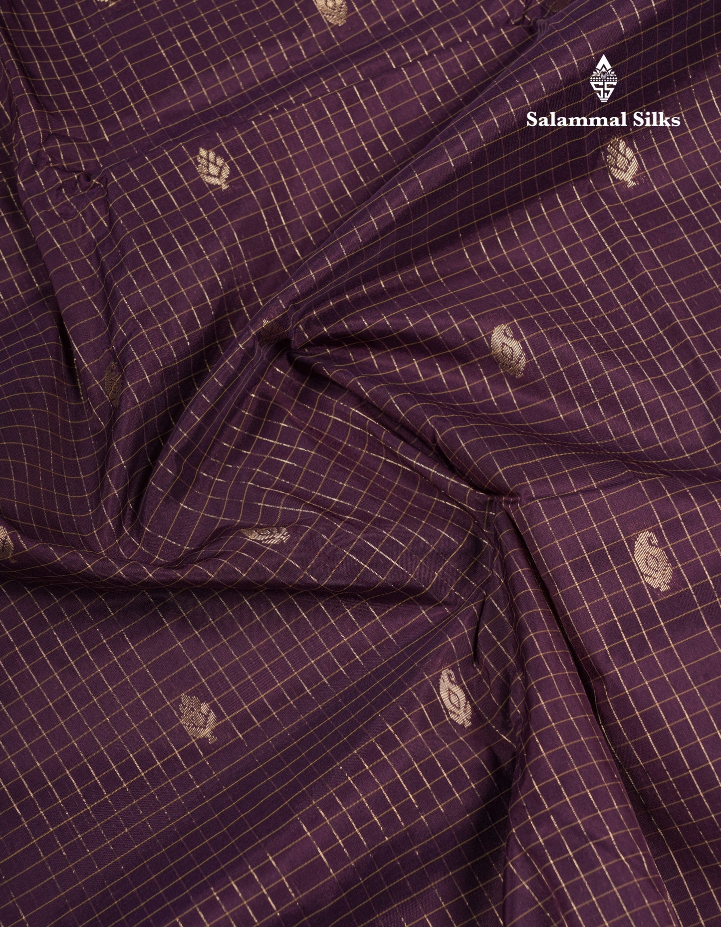 Light Weight Semi Silk Saree - Brown Checks With Butta With Traditional Rettapet Border