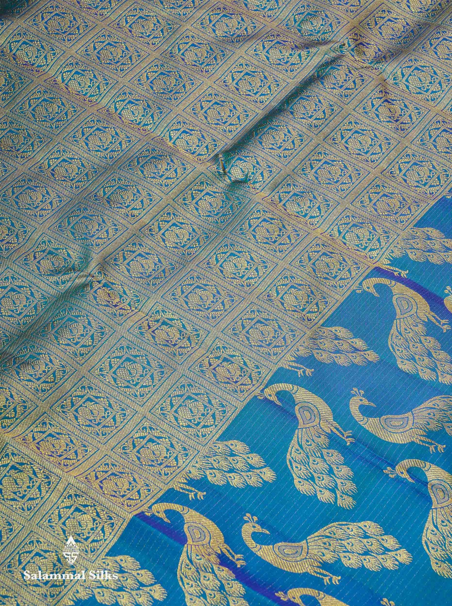 Beautiful Dual Tone Peacock Blue Bridal Pure Kanjivaram Silk Saree With Traditional Border