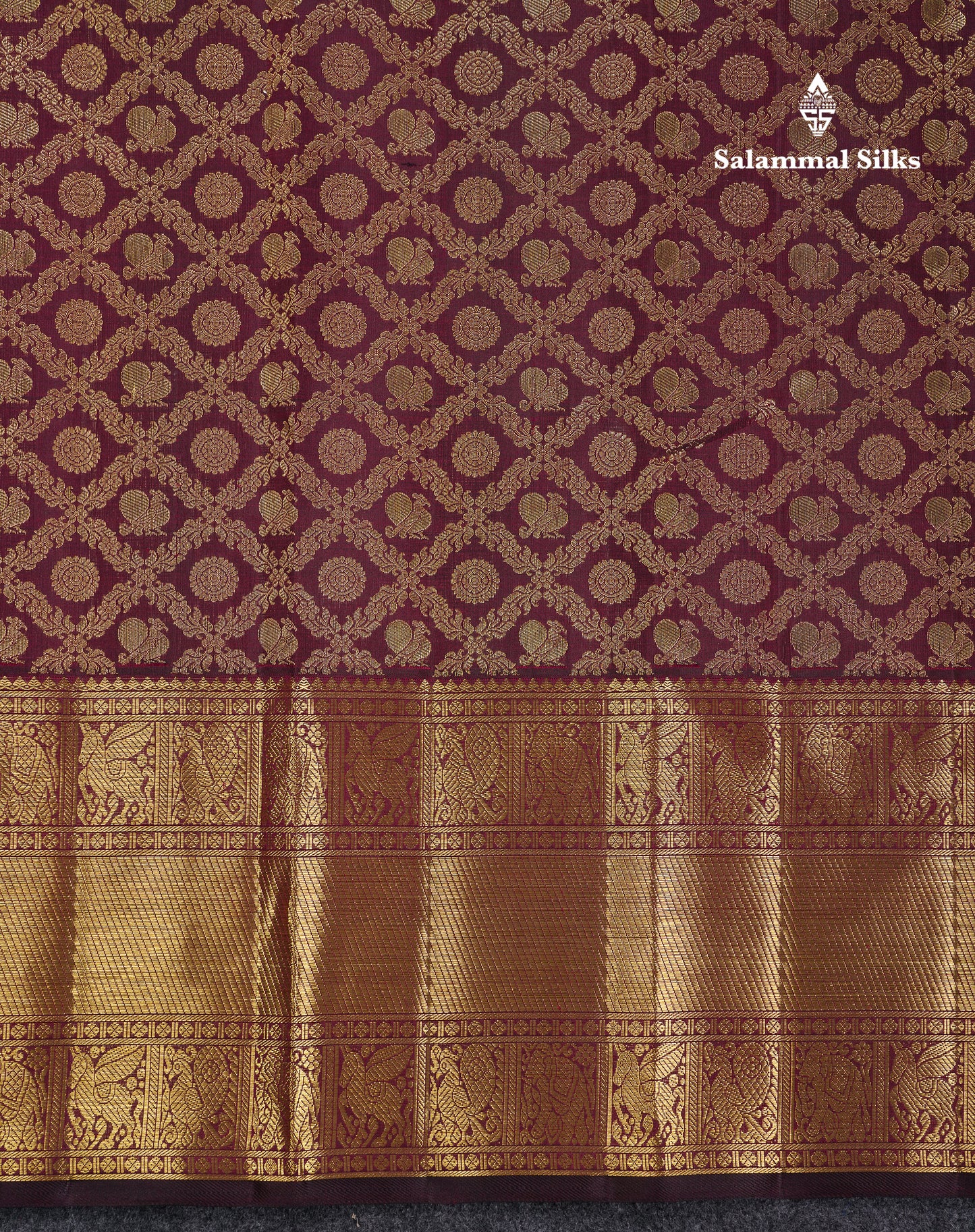 Beautiful Dark Magenta Peacock & Chakaram Butta Bridal 2G Pure Kanjivaram Silk Saree With Traditional Evening Morning Border