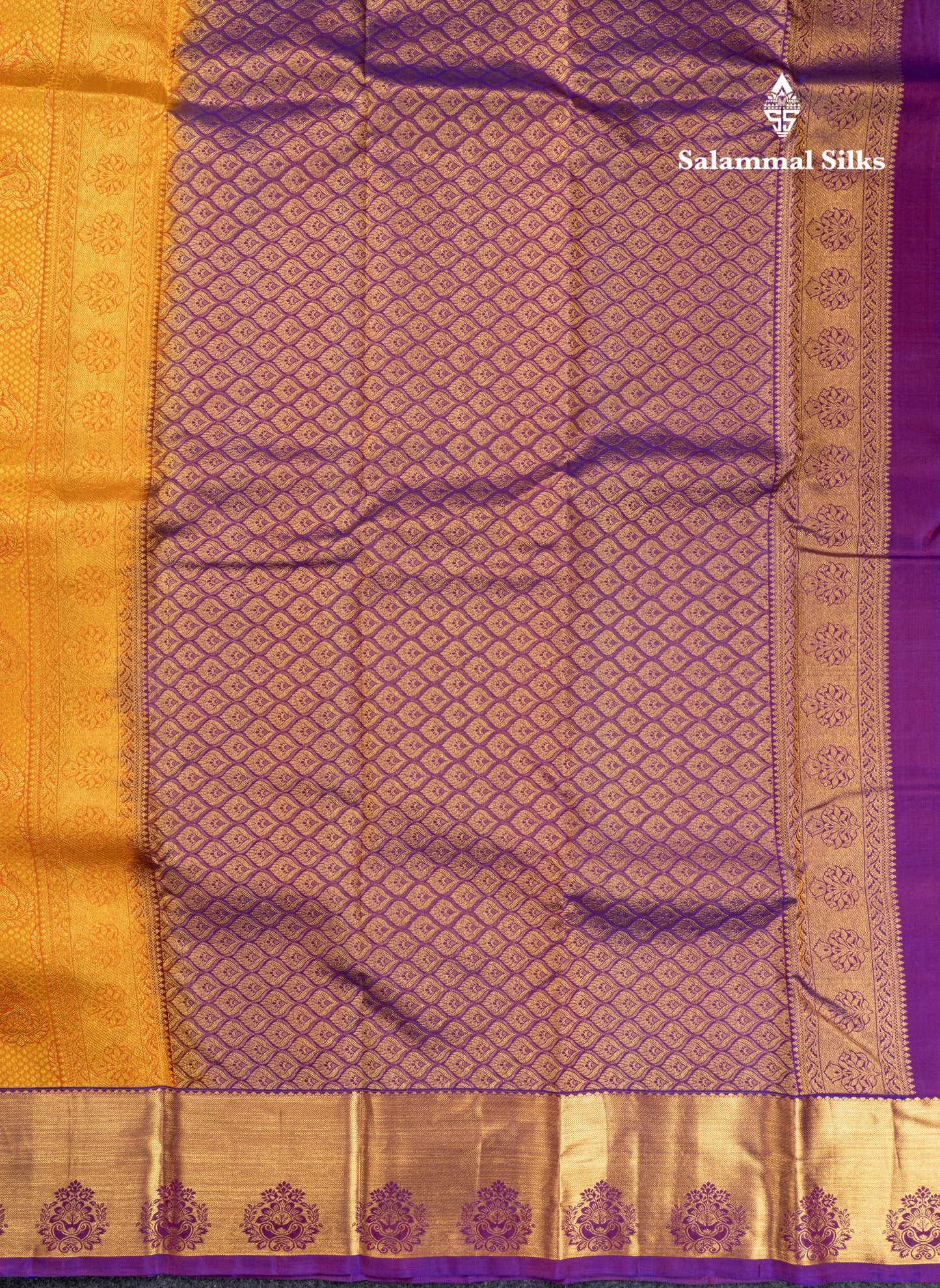 Beautiful Mango Yellow Bridal Pure Kanjivaram Silk Saree With Contrast Purple Border