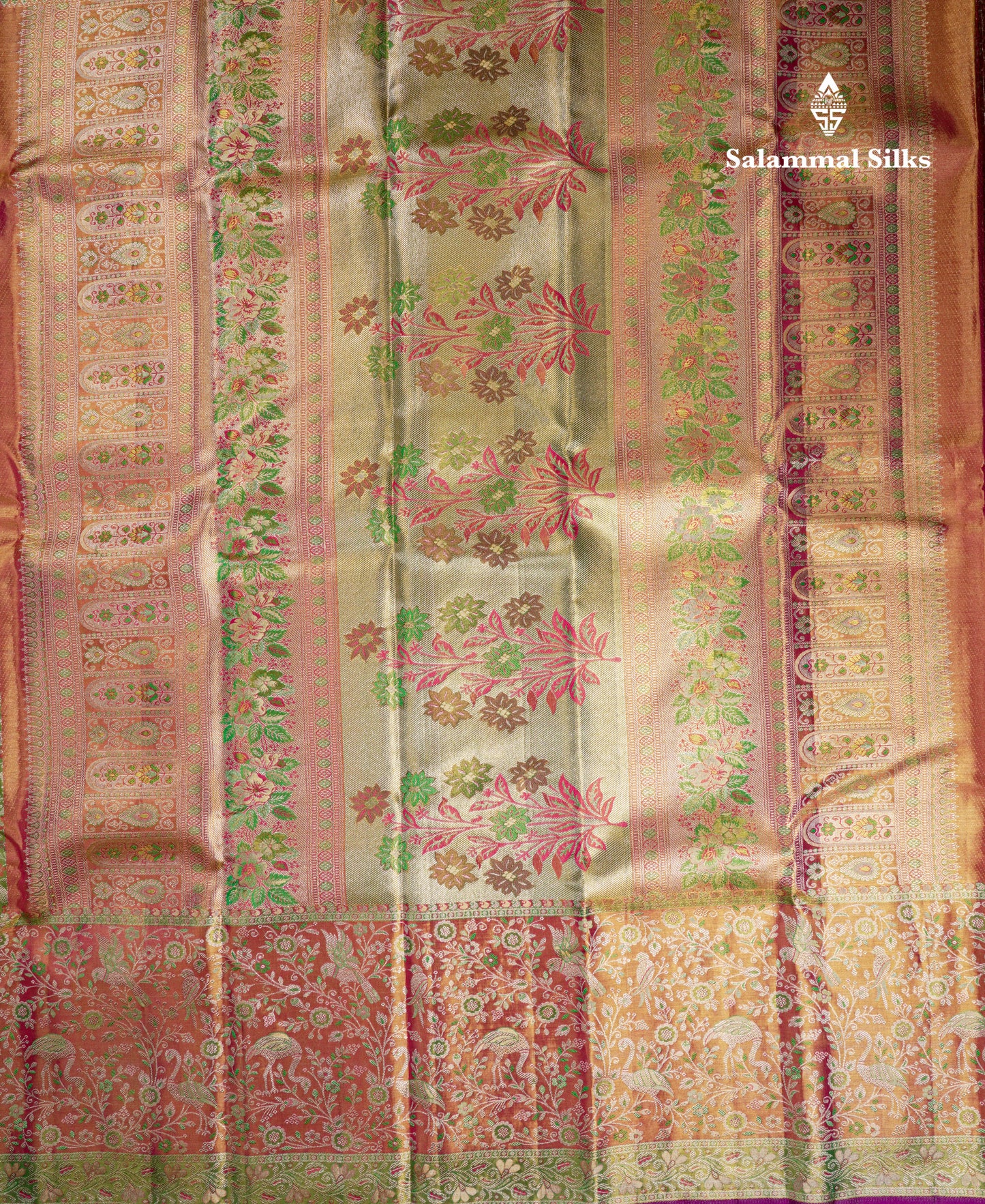 Beautiful Green Tissue Bridal Pure Kanjivaram Silk Saree With Contrast Pink Fancy Border