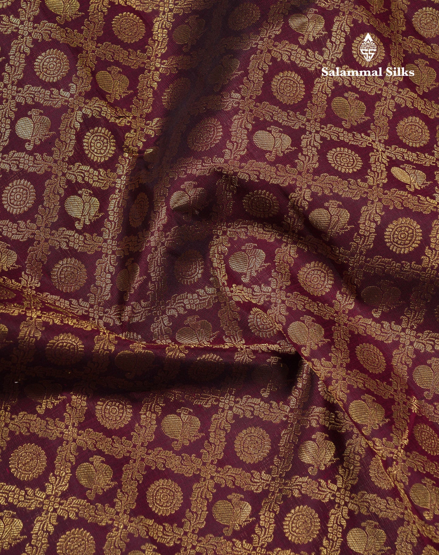 Beautiful Dark Magenta Peacock & Chakaram Butta Bridal 2G Pure Kanjivaram Silk Saree With Traditional Evening Morning Border