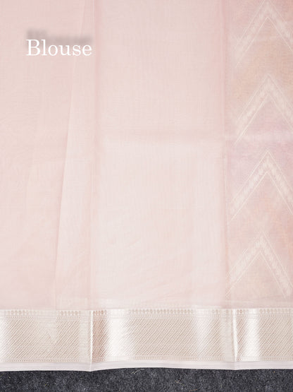 Semi Organza -  Multi Colour Zig-Zag Thread Work  Fancy Saree With Traditional Border