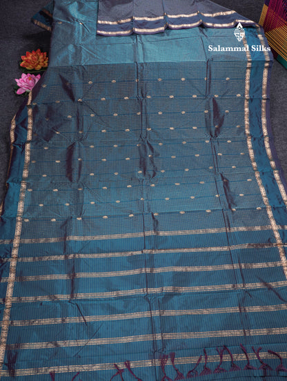 Light Weight Semi Silk Saree - Brown Checks With Butta With Traditional Rettapet Border