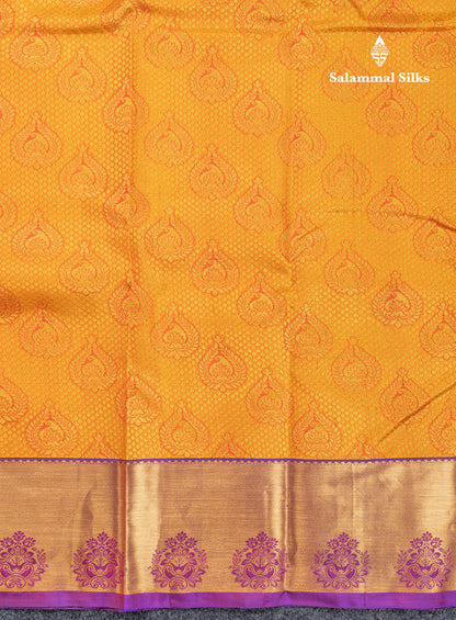 Beautiful Mango Yellow Bridal Pure Kanjivaram Silk Saree With Contrast Purple Border