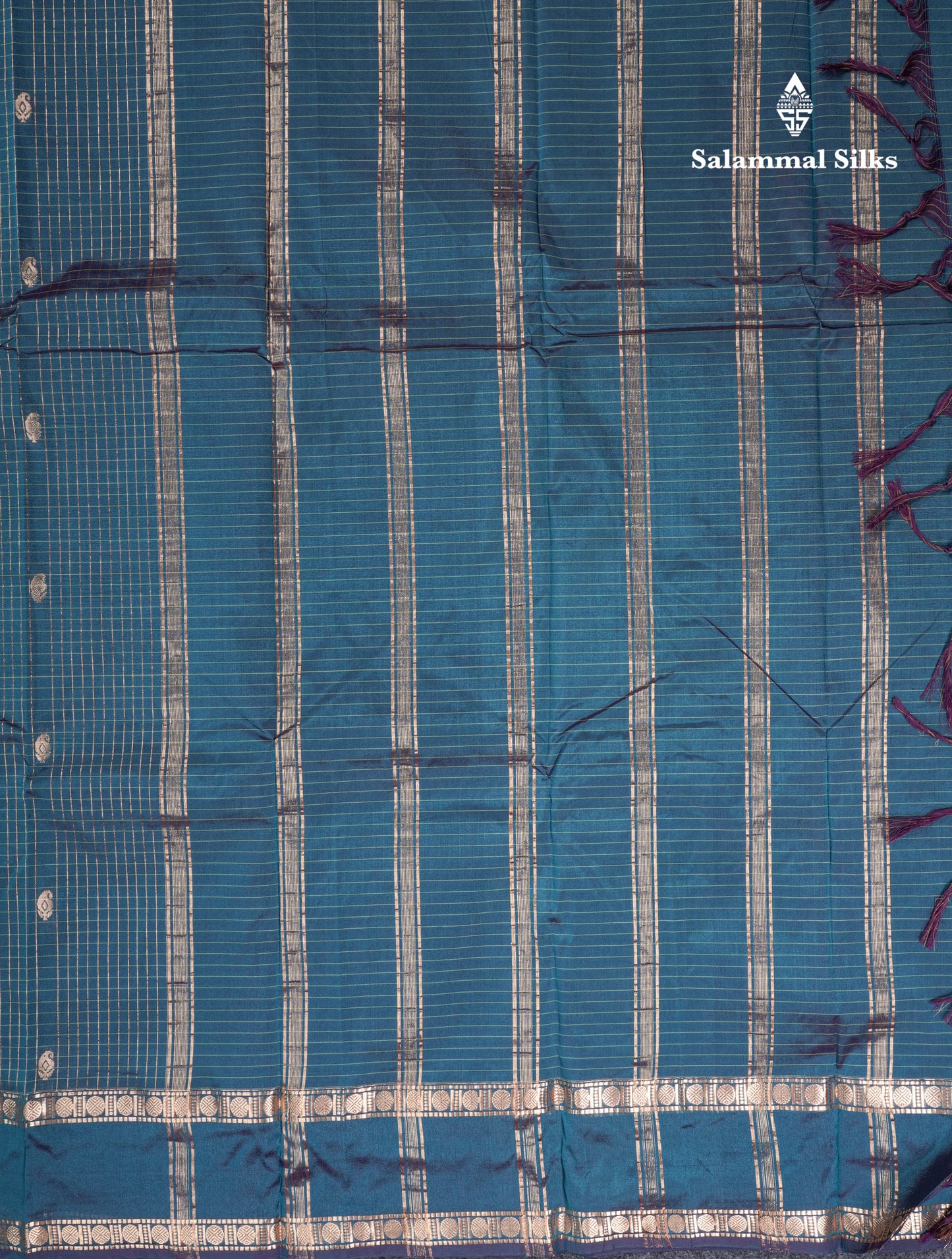 Light Weight Semi Silk Saree - Brown Checks With Butta With Traditional Rettapet Border