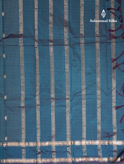 Light Weight Semi Silk Saree - Brown Checks With Butta With Traditional Rettapet Border