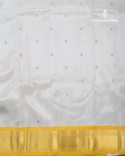 White Pure Kanjivaram Silk Saree With Contrast Light Yellow One Side Traditional Border